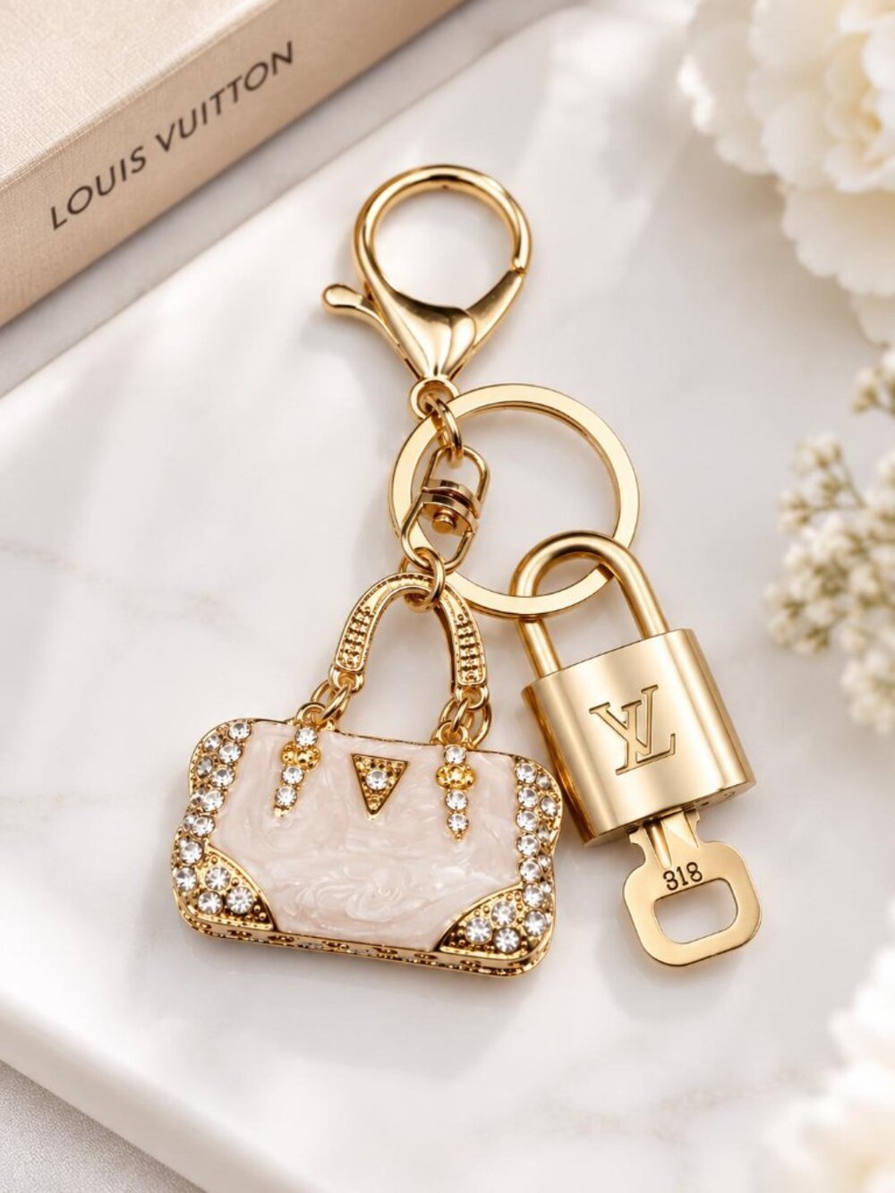 Louis Vuitton Authentic Gold Lock & Key 🔑 Bag Charm + Unbranded Bag Keychain